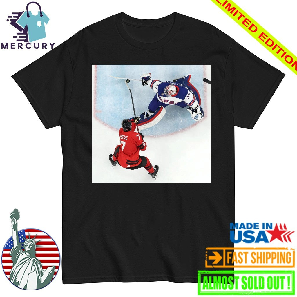 Connor Hellebuyck Goalie Save USA Gold - Adult & Kids T-Shirts, Sweatshirts & Hoodies apparel design preview 1