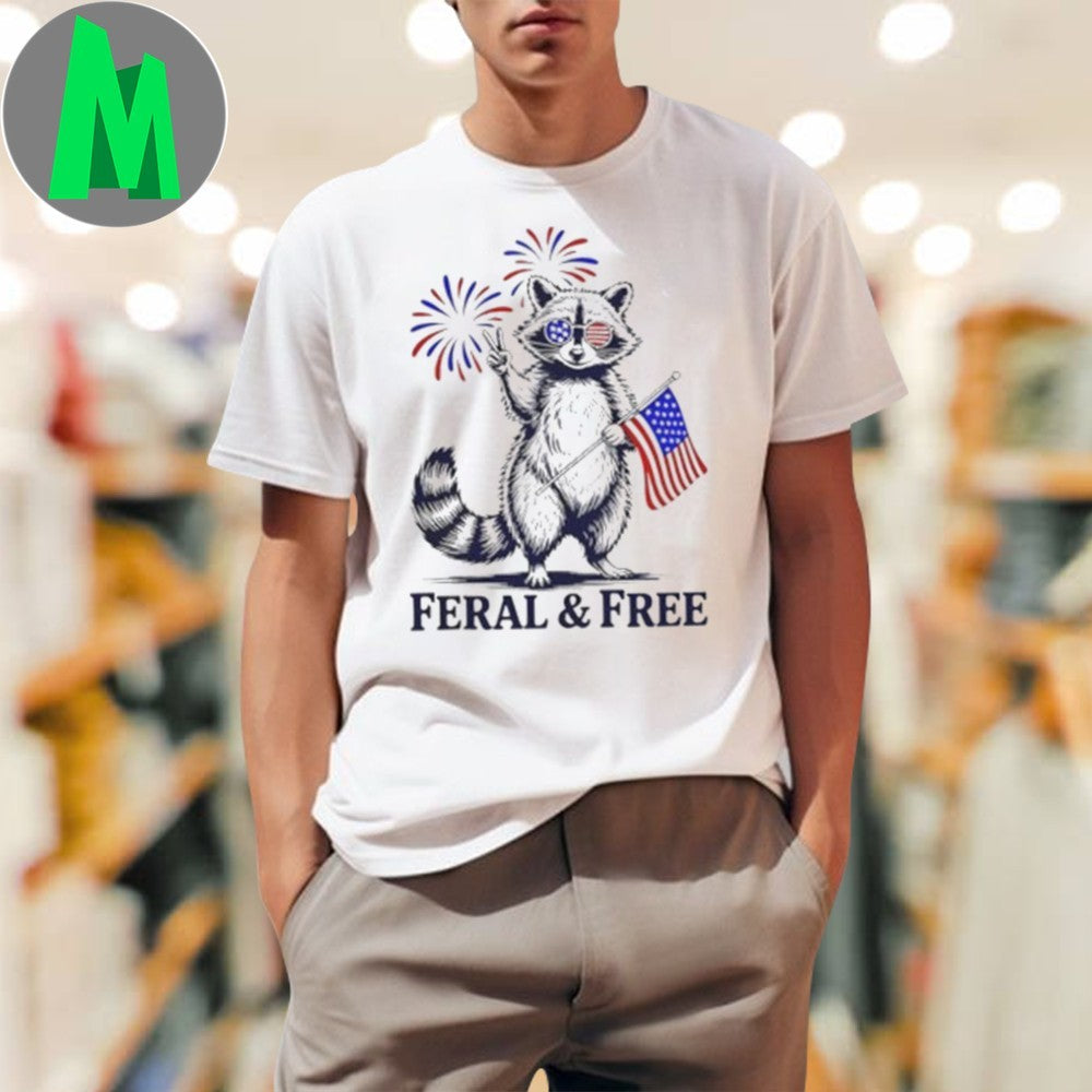 Feral and Free Patriotic Raccoon American Flag 4th of - Adult & Kids T-Shirts, Sweatshirts & Hoodies apparel design preview 1