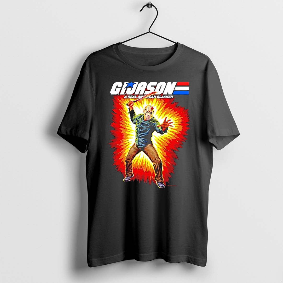 Official G I Jason A Real American Slasher Horror - Adult & Kids T-Shirts, Sweatshirts & Hoodies apparel design preview 1