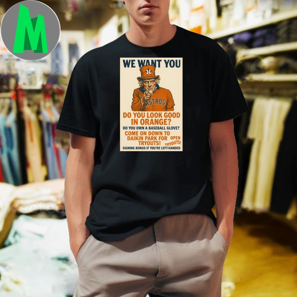 Houston Astros We Want You Uncle Sam Baseball Fan - Adult & Kids T-Shirts, Sweatshirts & Hoodies apparel design preview 1