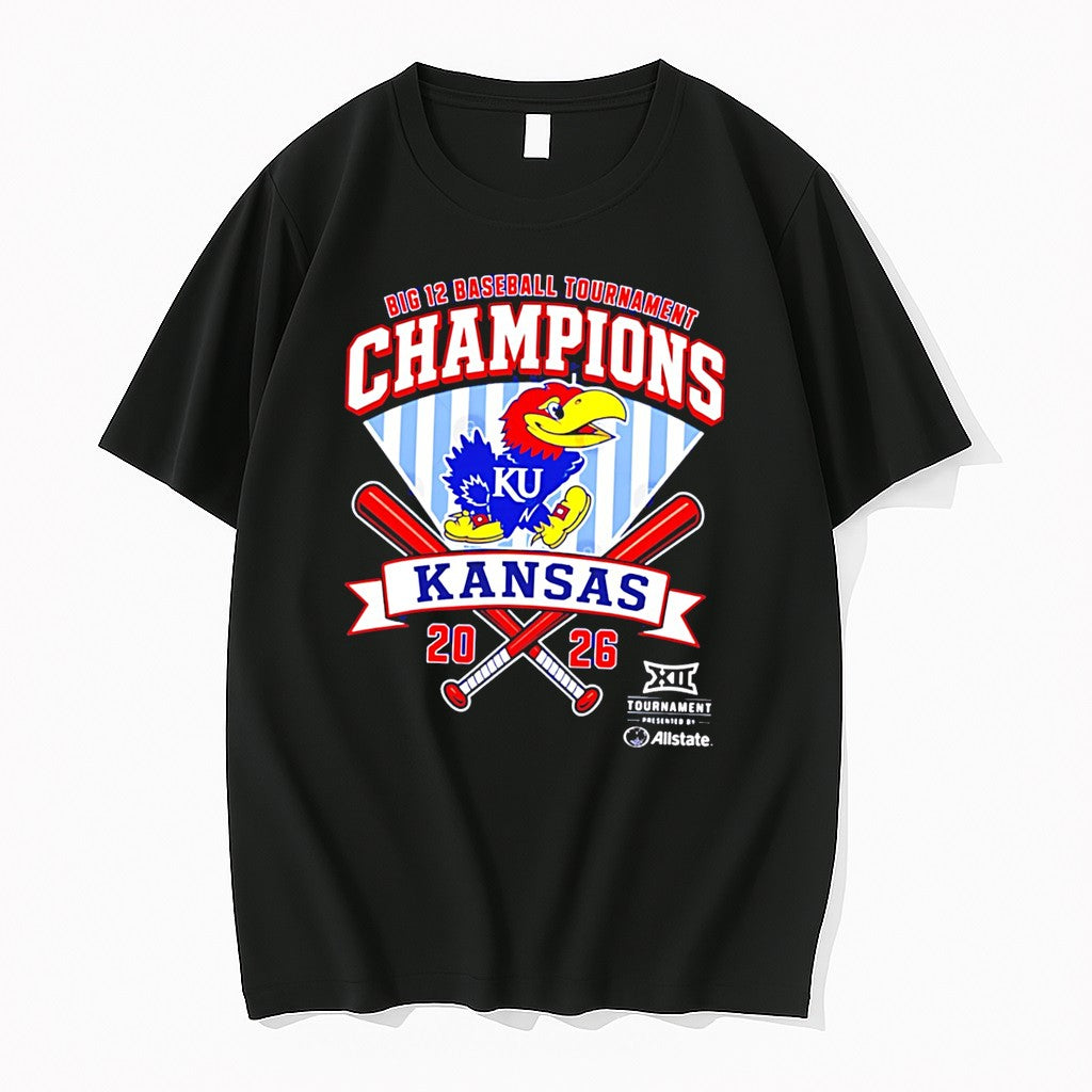 Official Kansas Jayhawks 2026 Big 12 Baseball - Adult & Kids T-Shirts, Sweatshirts & Hoodies apparel design preview 1