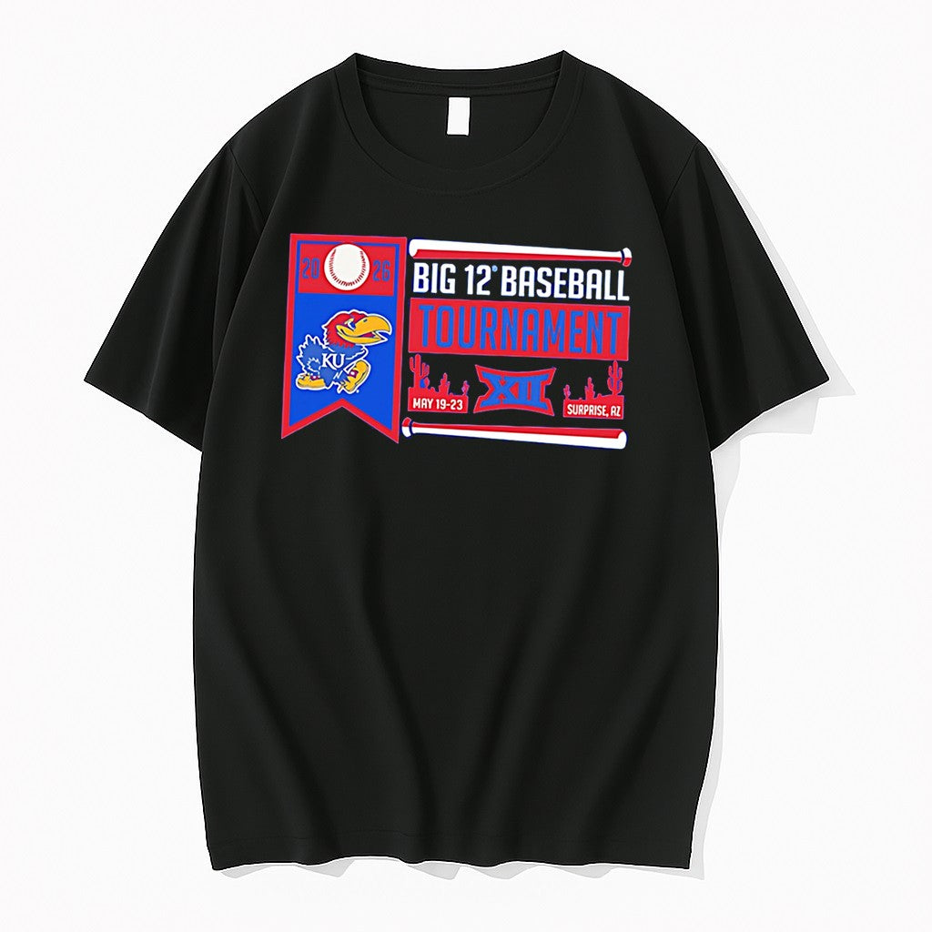 Official Kansas Jayhawks 2026 Big 12 Baseball - Adult & Kids T-Shirts, Sweatshirts & Hoodies apparel design preview 1