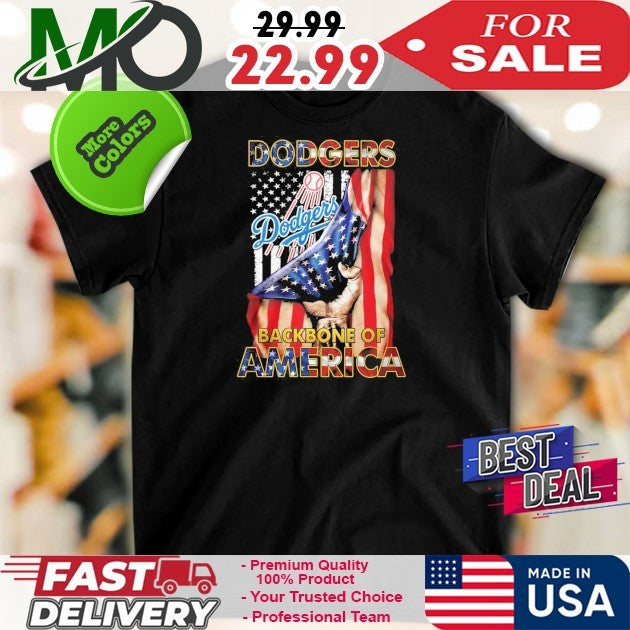 Los Angeles Dodgers Backbone Of America Flag Baseball - Adult & Kids T-Shirts, Sweatshirts & Hoodies apparel design preview 1