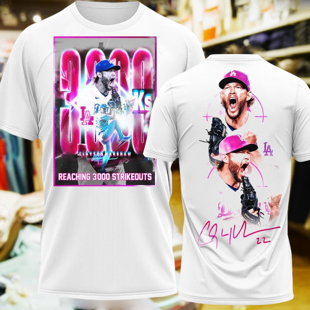 Los Angeles Dodgers Clayton Kershaw Reaching 3000 - Adult & Kids T-Shirts, Sweatshirts & Hoodies apparel design preview 1