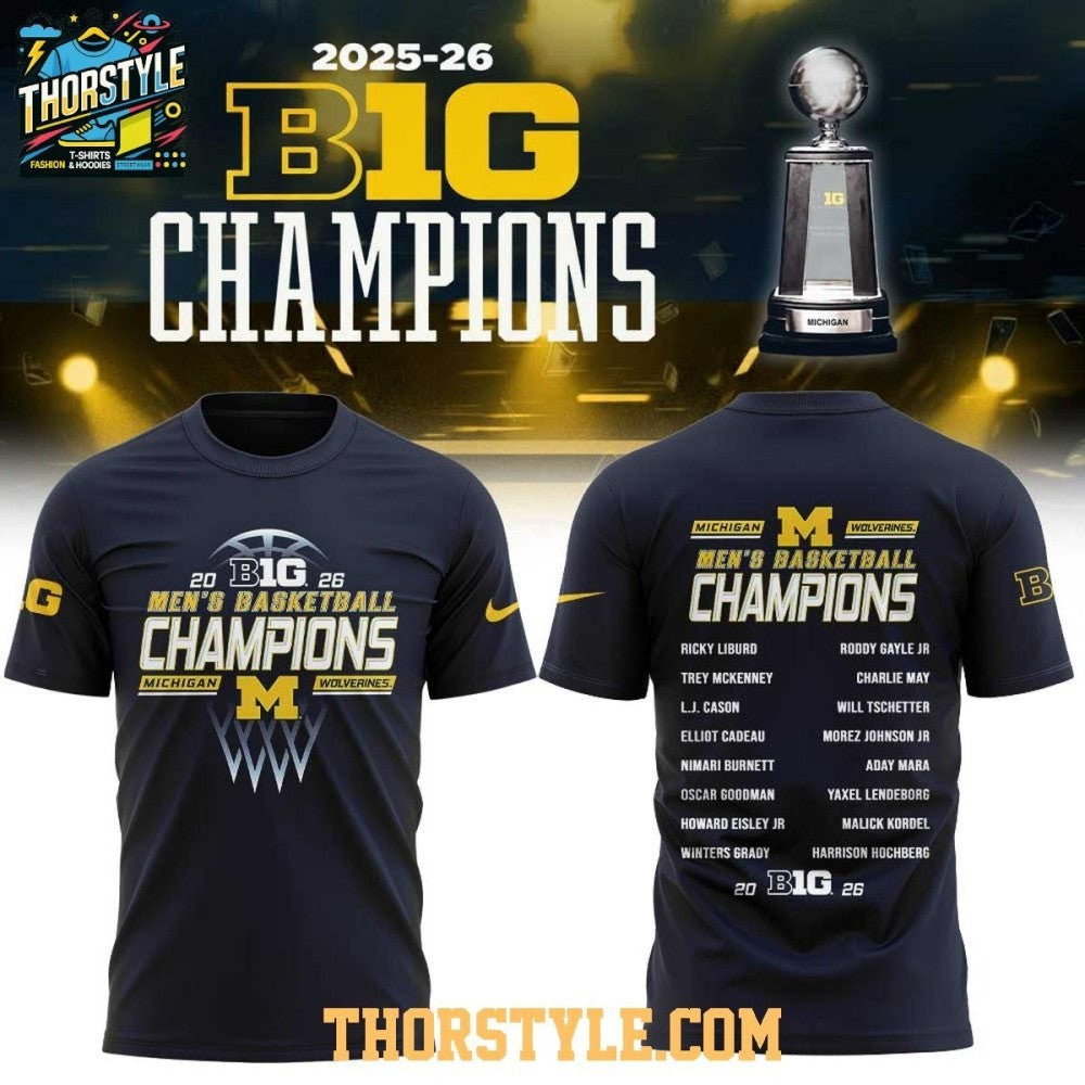 Michigan Wolverines Basketball 2026 Big Ten Regular - Adult & Kids T-Shirts, Sweatshirts & Hoodies apparel design preview 1