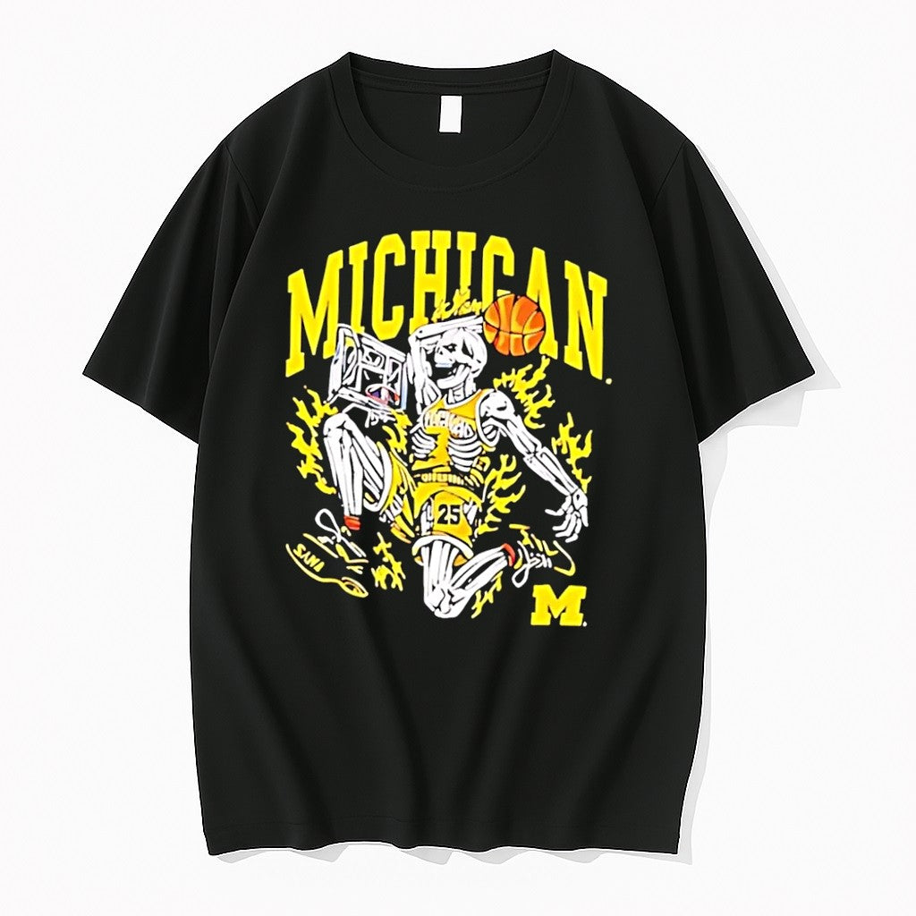 Official Michigan Wolverines Mens Basketball Skeleton - Adult & Kids T-Shirts, Sweatshirts & Hoodies apparel design preview 1