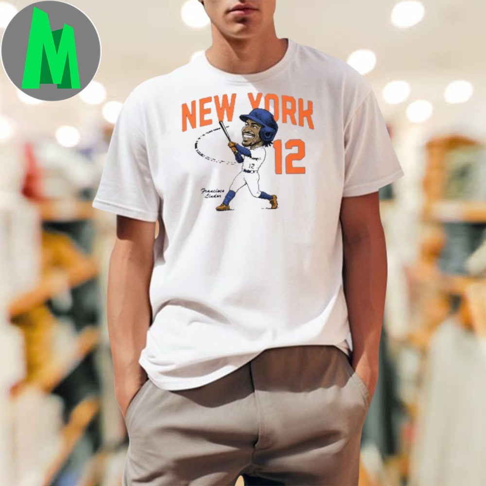 New York Francisco Lindor #12 Baseball Caricature - Adult & Kids T-Shirts, Sweatshirts & Hoodies apparel design preview 1