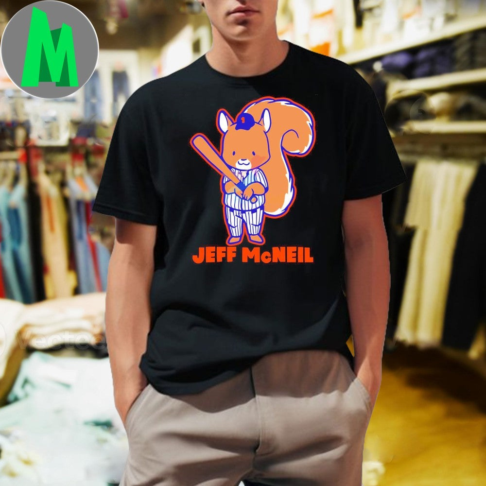 New York Mets Jeff Mcneil Squirrel Baseball Cartoon - Adult & Kids T-Shirts, Sweatshirts & Hoodies apparel design preview 1