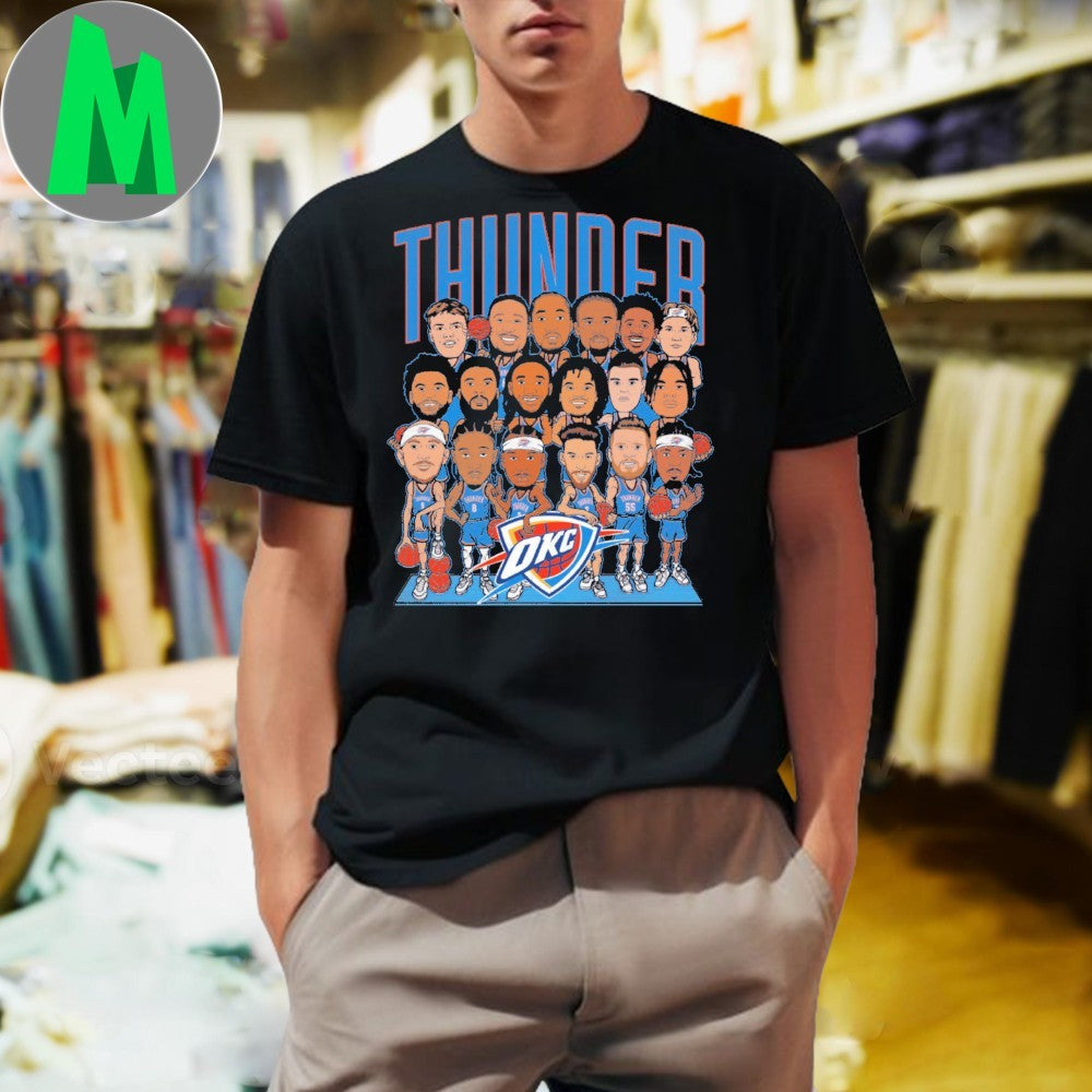 Oklahoma City Thunder Basketball Team Caricature - Adult & Kids T-Shirts, Sweatshirts & Hoodies apparel design preview 1