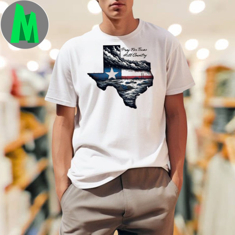 Pray For Texas Hill Country Landscape Map - Adult & Kids T-Shirts, Sweatshirts & Hoodies apparel design preview 1
