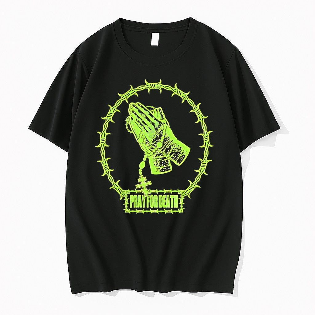 Official Praying Hands Rosary Cross Pray For Death - Adult & Kids T-Shirts, Sweatshirts & Hoodies apparel design preview 1
