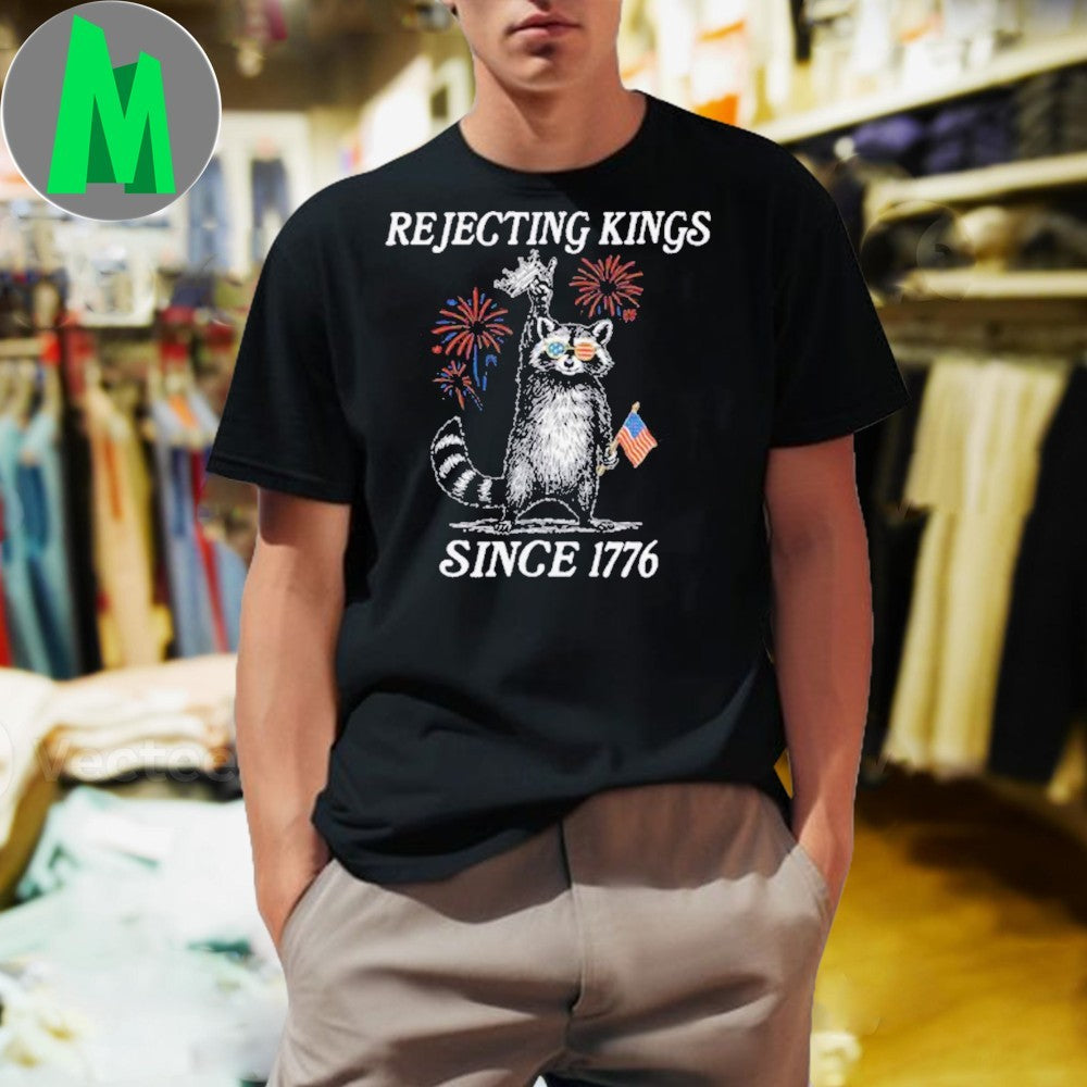 Rejecting Kings Since 1776 Patriotic Racoon Fireworks - Adult & Kids T-Shirts, Sweatshirts & Hoodies apparel design preview 1