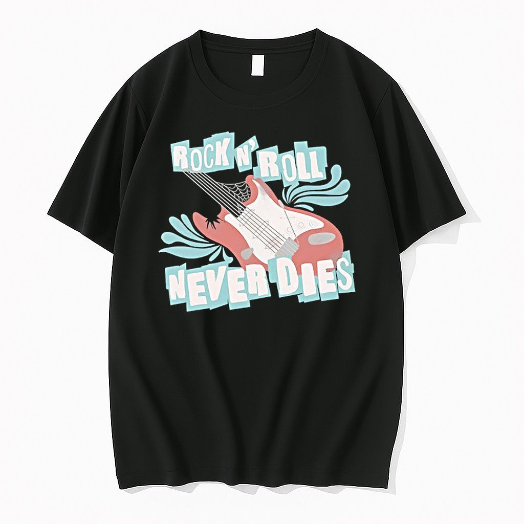 Official Rock N Roll Never Dies Electric Guitar - Adult & Kids T-Shirts, Sweatshirts & Hoodies apparel design preview 1