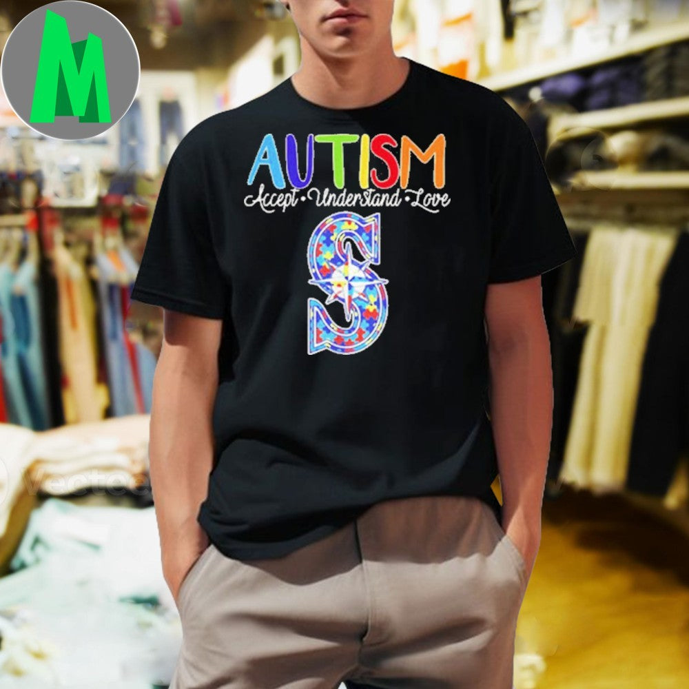 Seattle Mariners Autism Awareness Puzzle Piece Logo - Adult & Kids T-Shirts, Sweatshirts & Hoodies apparel design preview 1