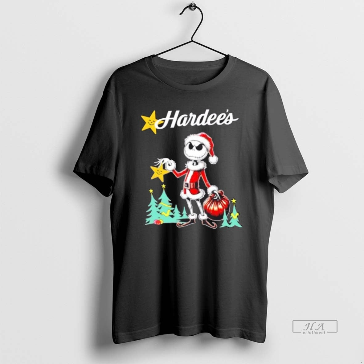 Official Trendy Hardees X Jack Skellington Santa Isnt - Adult & Kids T-Shirts, Sweatshirts & Hoodies apparel design preview 1