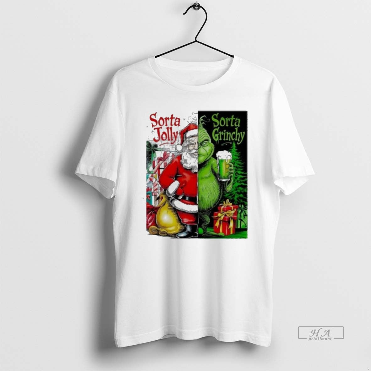 Official Trendy Santa Claus X Grinch Sorta Jolly - Adult & Kids T-Shirts, Sweatshirts & Hoodies apparel design preview 1