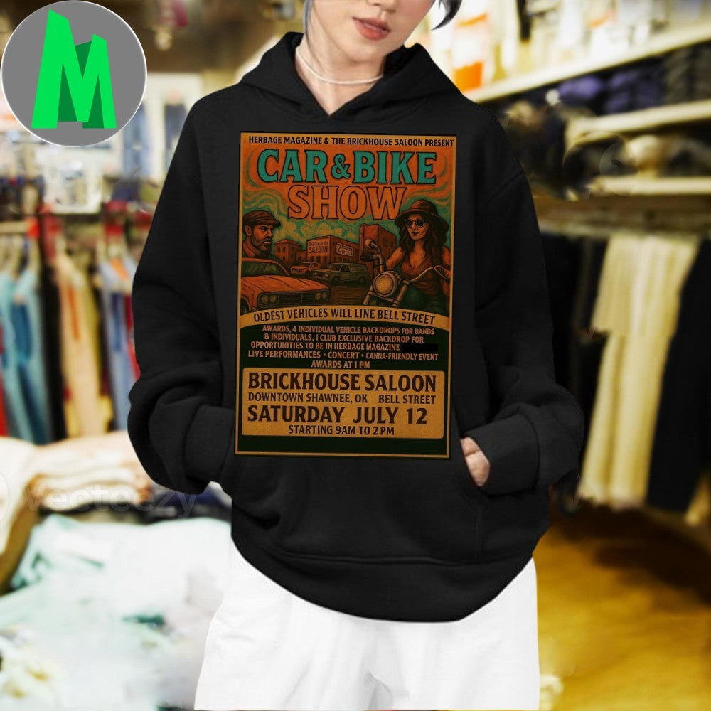 Vintage Car Bike Show Brickhouse Saloon Event Poster - Adult & Kids T-Shirts, Sweatshirts & Hoodies apparel design preview 1