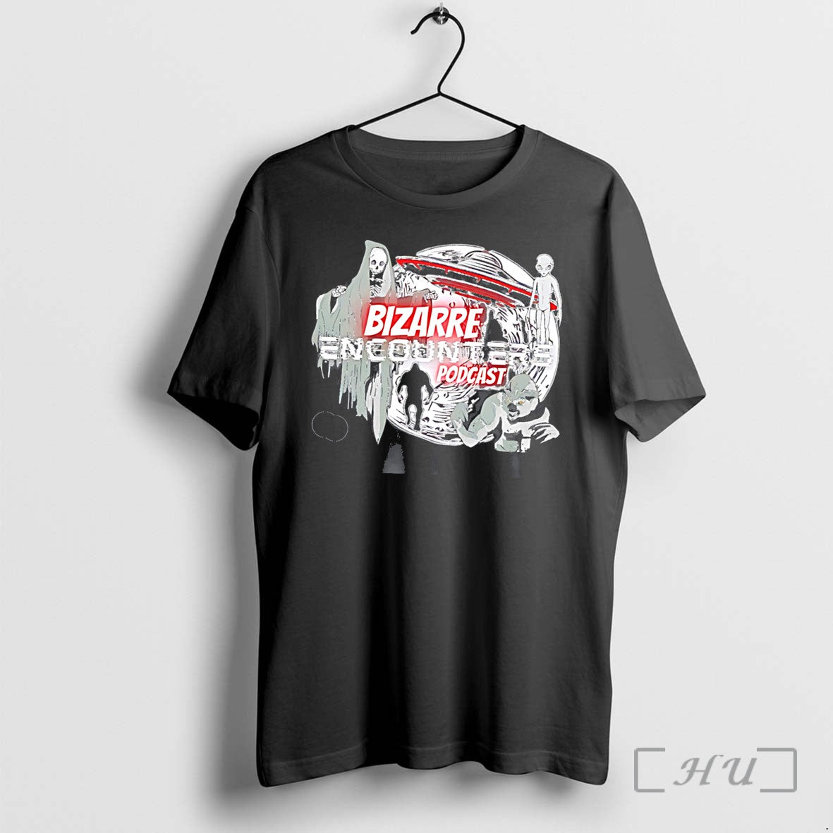 Officials Bizarre Encounters Podcast Ufo Skeleton - Adult & Kids T-Shirts, Sweatshirts & Hoodies apparel design preview 1