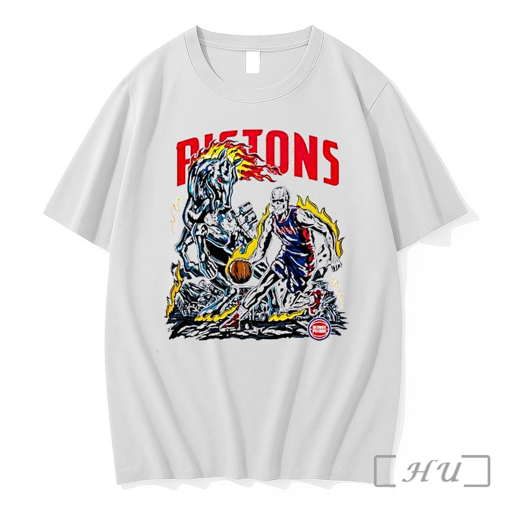 Officials Detroit Pistons Nba Skull Basketball Robot - Adult & Kids T-Shirts, Sweatshirts & Hoodies apparel design preview 1