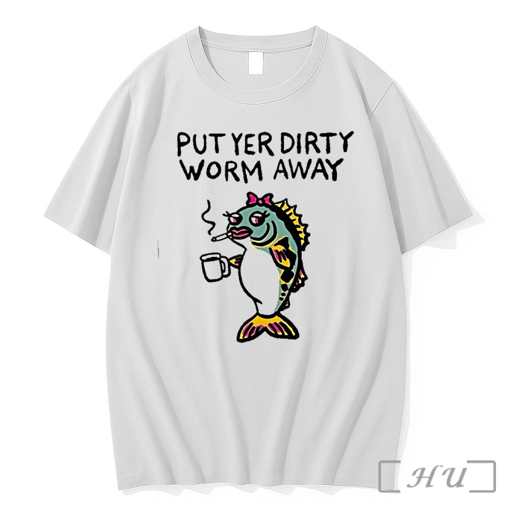 Officials Fish Smoking Coffee Put Yer Dirty Worm Away - Adult & Kids T-Shirts, Sweatshirts & Hoodies apparel design preview 1
