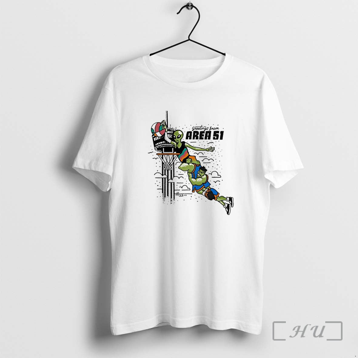 Officials Greetings From Area 51 Alien Basketball - Adult & Kids T-Shirts, Sweatshirts & Hoodies apparel design preview 1