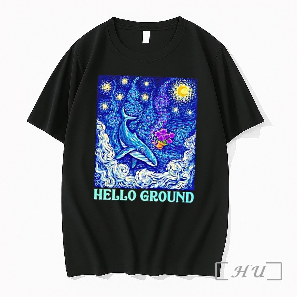 Officials Hello Ground Whale Floating In Starry Night - Adult & Kids T-Shirts, Sweatshirts & Hoodies apparel design preview 1