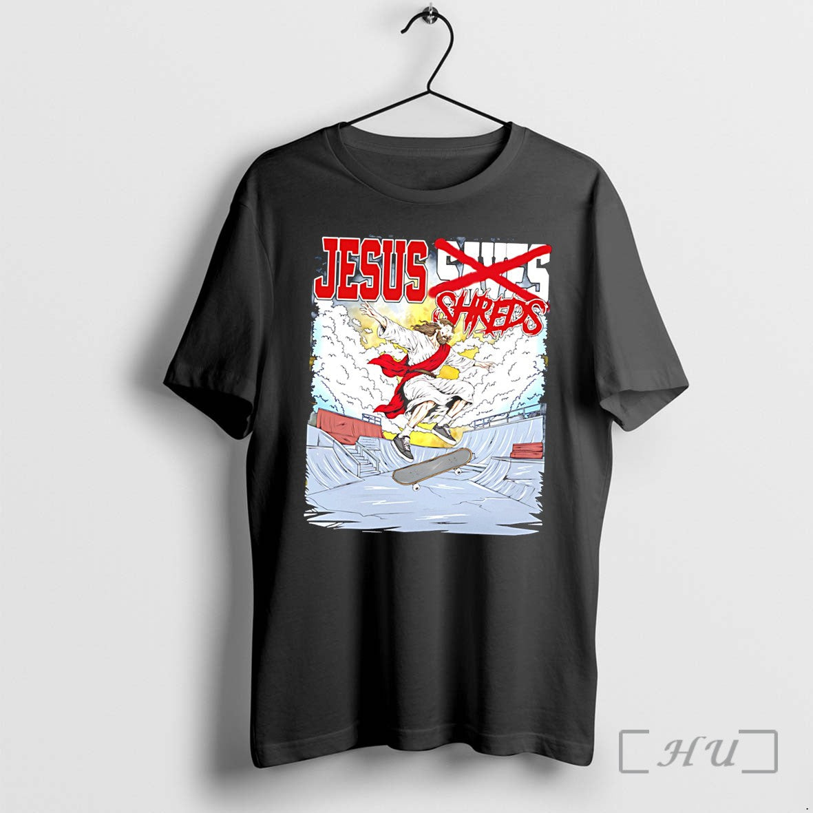Officials Jesus Shreds Not Saves Skateboarding - Adult & Kids T-Shirts, Sweatshirts & Hoodies apparel design preview 1