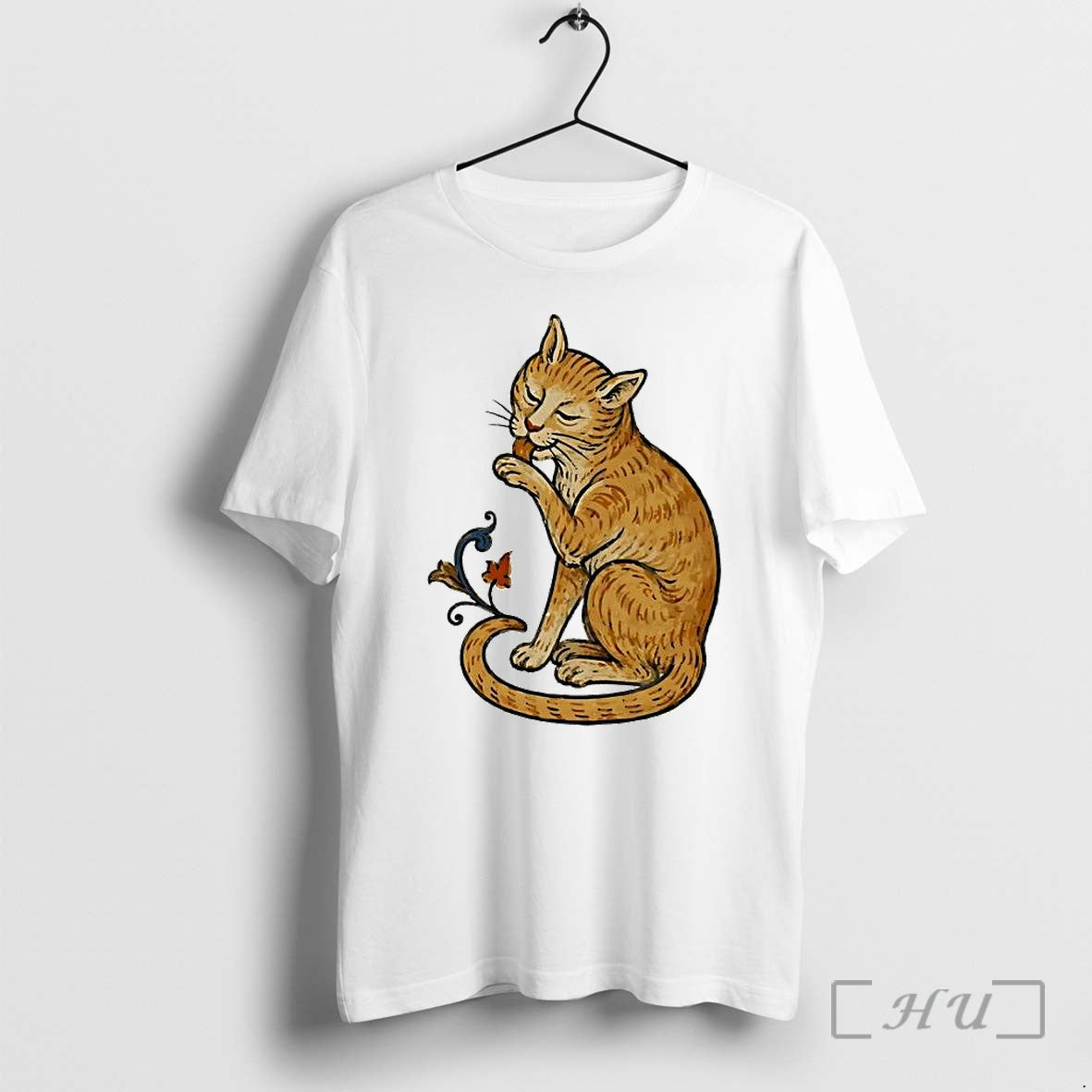 Officials Medieval Cat Grooming Floral Scroll - Adult & Kids T-Shirts, Sweatshirts & Hoodies apparel design preview 1