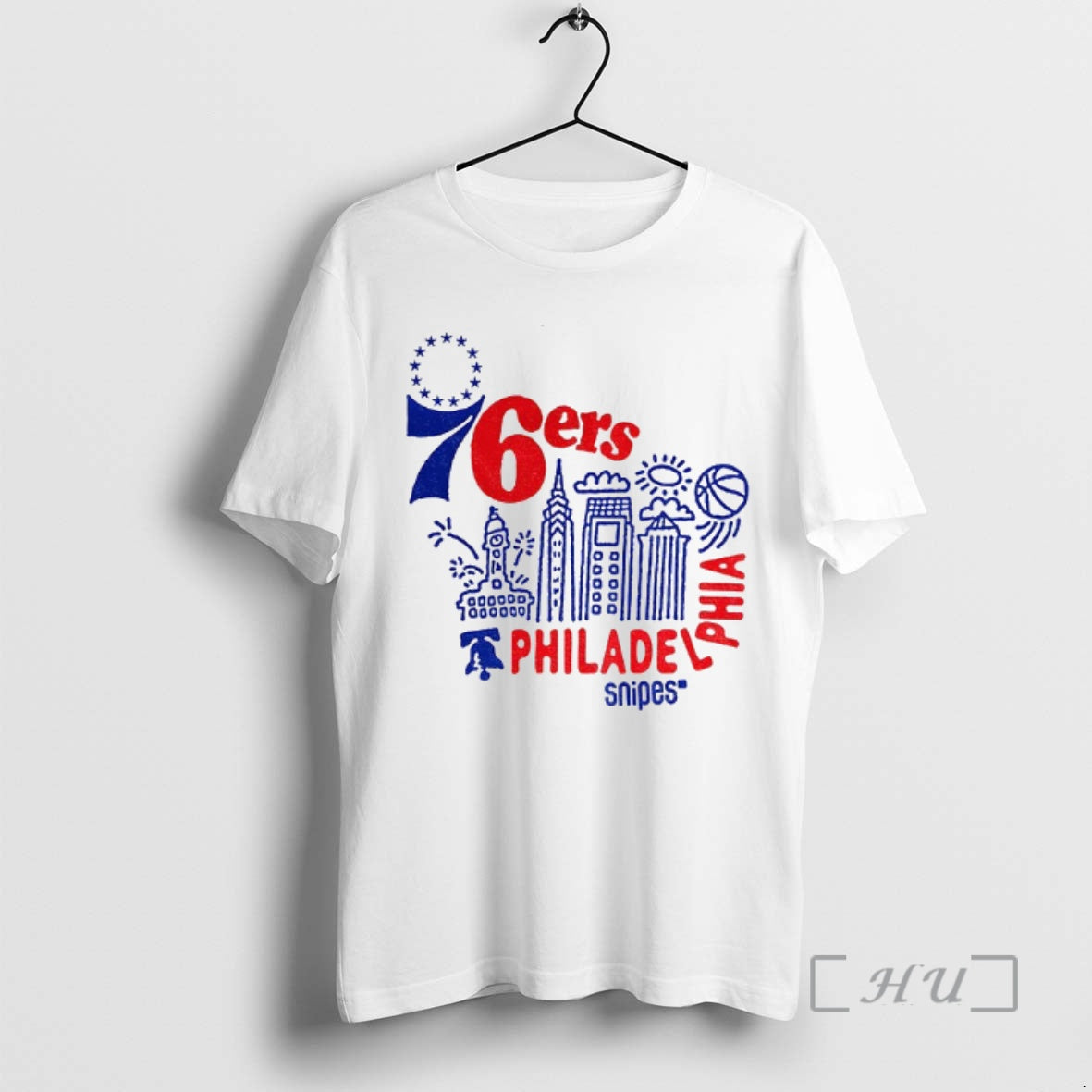 Officials Philadelphia 76ers Basketball City Skyline - Adult & Kids T-Shirts, Sweatshirts & Hoodies apparel design preview 1
