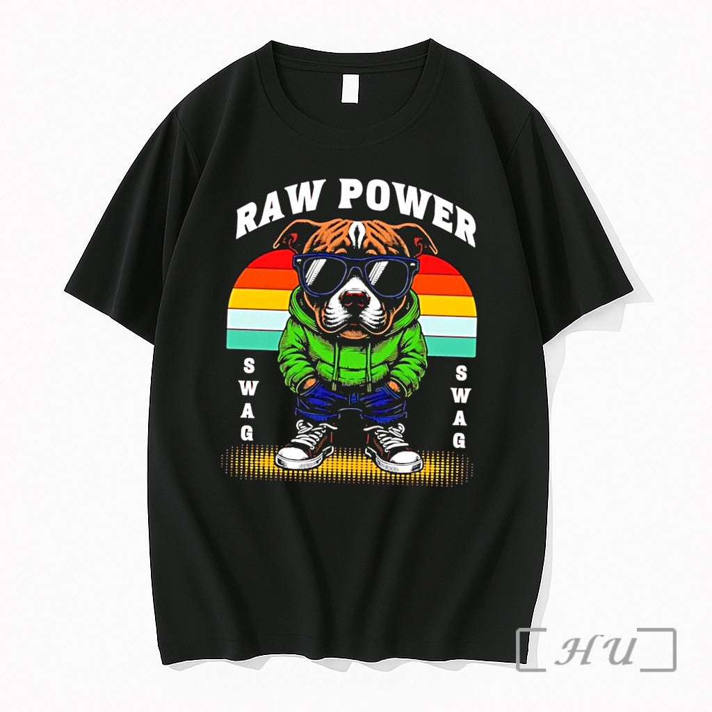 Officials Raw Power Swag Pitbull Dog Wearing - Adult & Kids T-Shirts, Sweatshirts & Hoodies apparel design preview 1
