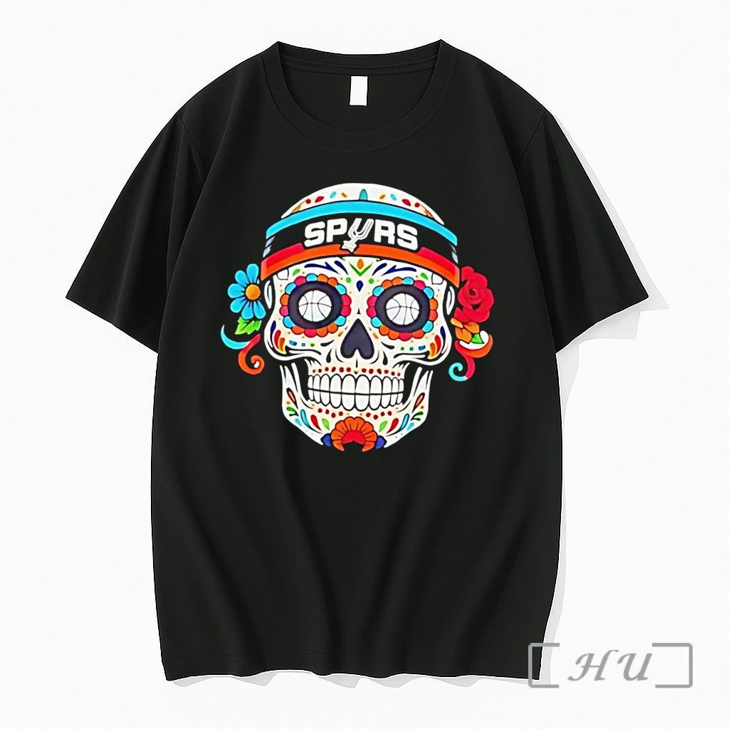 Officials San Antonio Spurs Basketball Sugar Skull - Adult & Kids T-Shirts, Sweatshirts & Hoodies apparel design preview 1