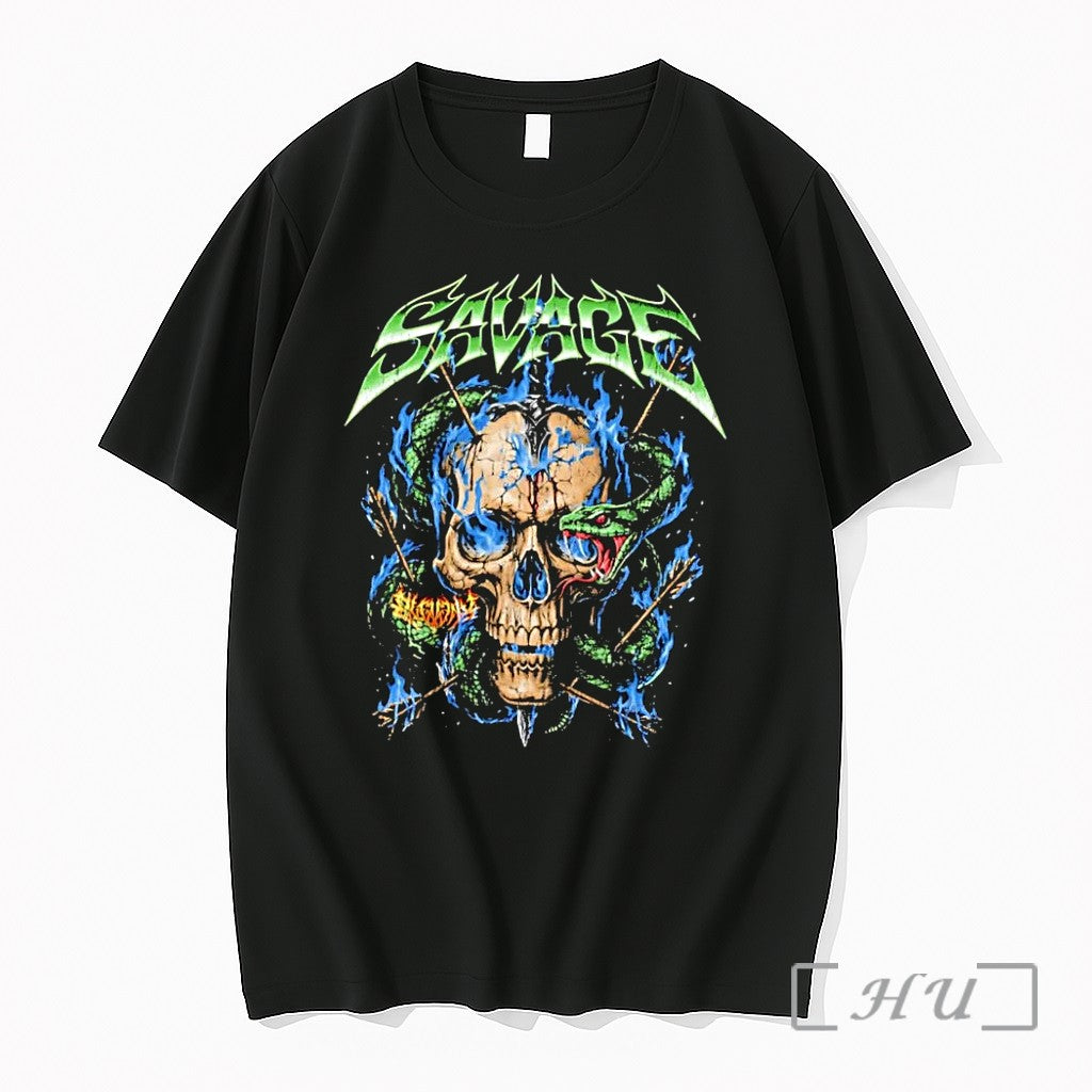 Officials Savage Skull Snake Blue Flames Arrows Black - Adult & Kids T-Shirts, Sweatshirts & Hoodies apparel design preview 1