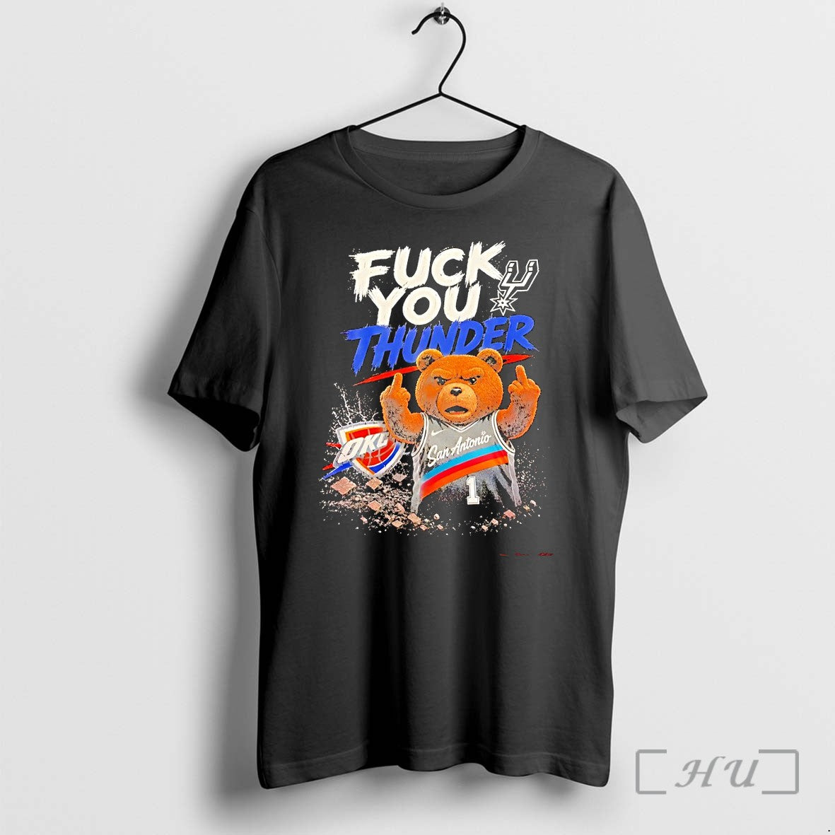 Officials Spurs Vs Thunder Ted The Bear Middle Finger - Adult & Kids T-Shirts, Sweatshirts & Hoodies apparel design preview 1