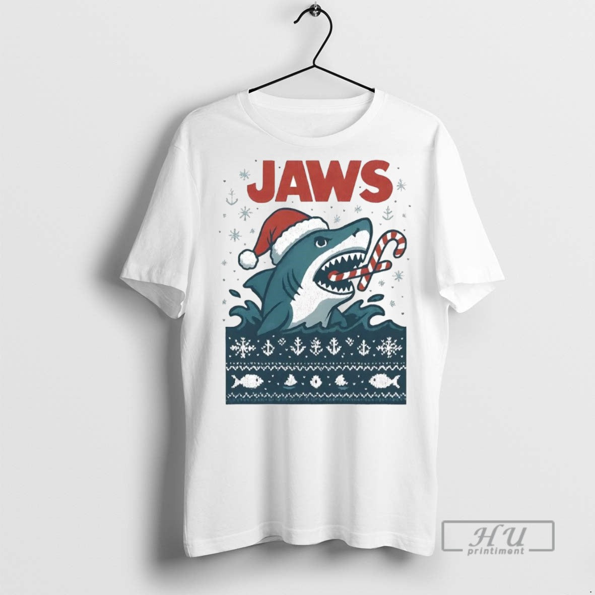Officials Trending Jaws Eating Candy Cane Christmas - Adult & Kids T-Shirts, Sweatshirts & Hoodies apparel design preview 1
