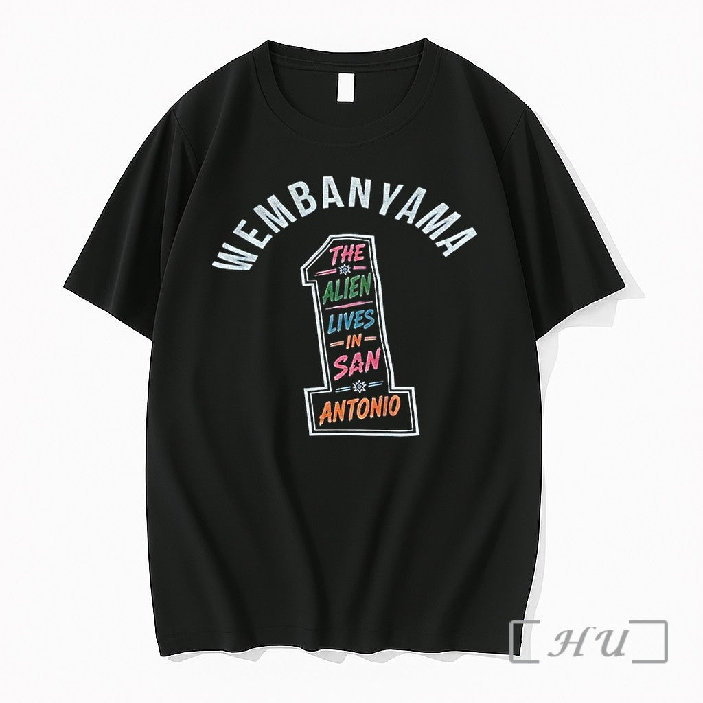 Officials Wembanyama The Alien Lives In San Antonio - Adult & Kids T-Shirts, Sweatshirts & Hoodies apparel design preview 1