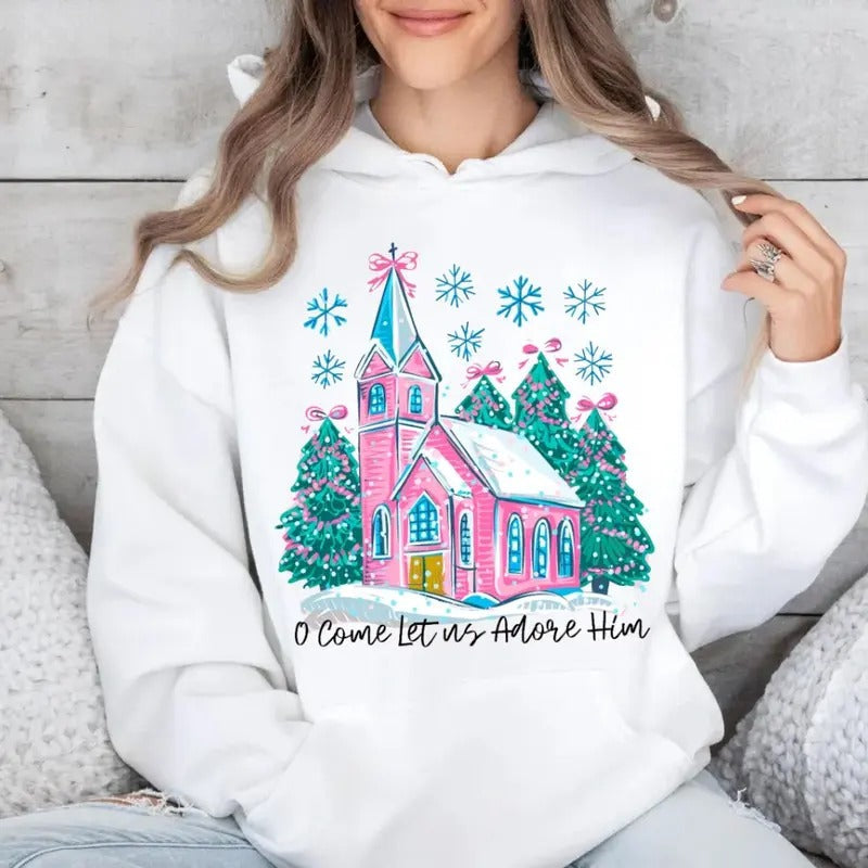Oh Come Let Us Adore Him Jesus Christian Watercolor - Adult & Kids T-Shirts, Sweatshirts & Hoodies apparel design preview 1