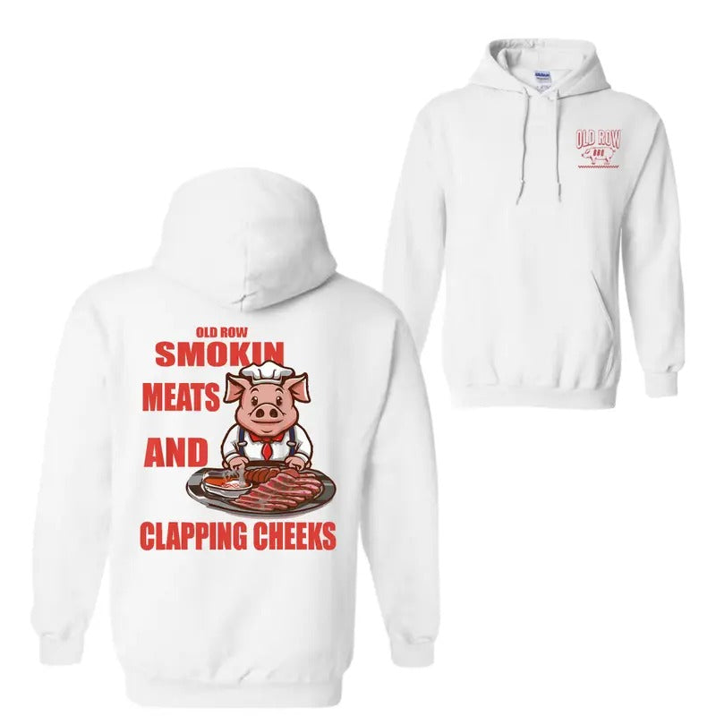 Old Row Smokin' Meats Clapping Cheeks Funny 2 Sided - Adult & Kids T-Shirts, Sweatshirts & Hoodies apparel design preview 1