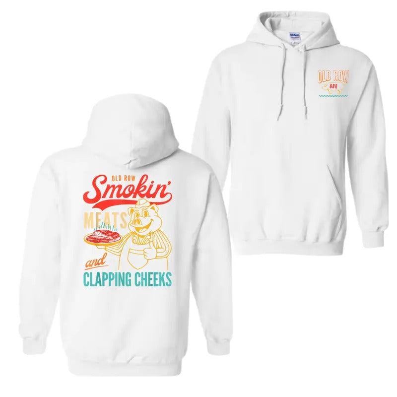 Old Row Smokin' Meats Clapping Cheeks Funny 2 Sides - Adult & Kids T-Shirts, Sweatshirts & Hoodies apparel design preview 1