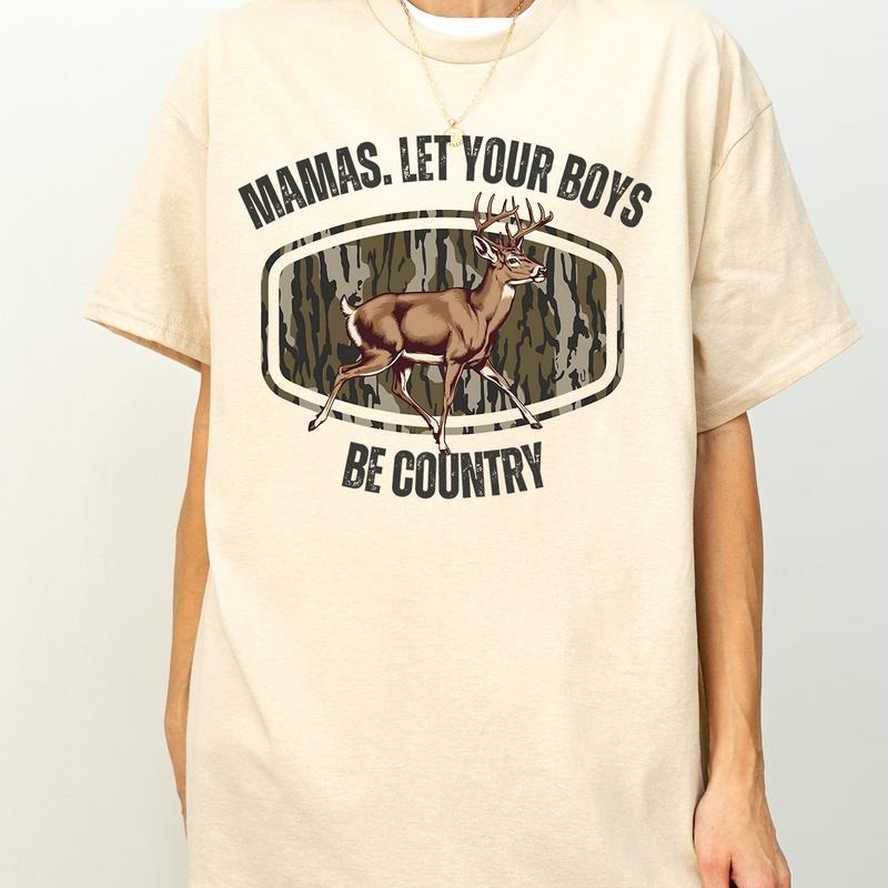 Old School Mamas Let Your Boy Be Country Camo Deer - Adult & Kids T-Shirts, Sweatshirts & Hoodies apparel design preview 1