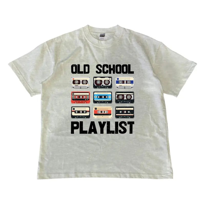 Old School Playlist Cartoon Print Round Neck MW - Adult & Kids T-Shirts, Sweatshirts & Hoodies apparel design preview 1