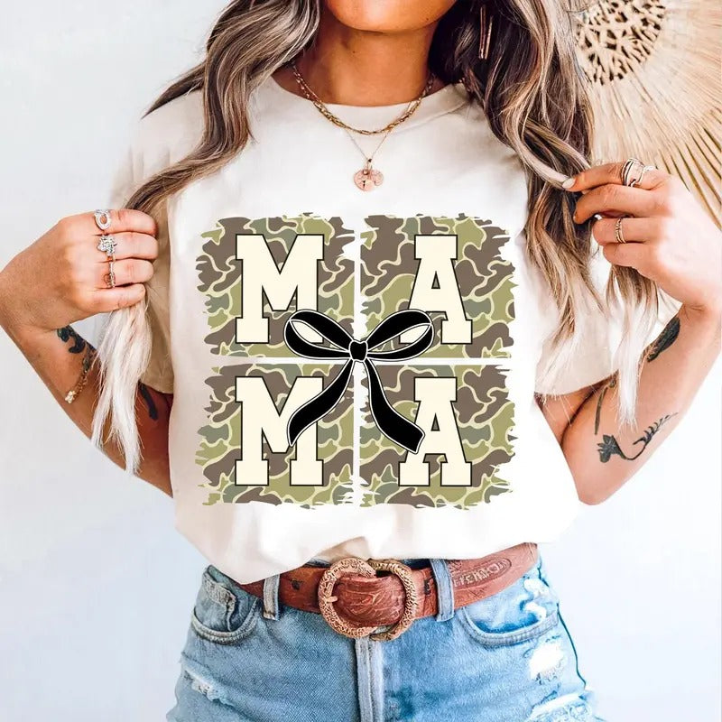 Oldschool Camo Mama Black Coquette Bow Camouflage Old - Adult & Kids T-Shirts, Sweatshirts & Hoodies apparel design preview 1
