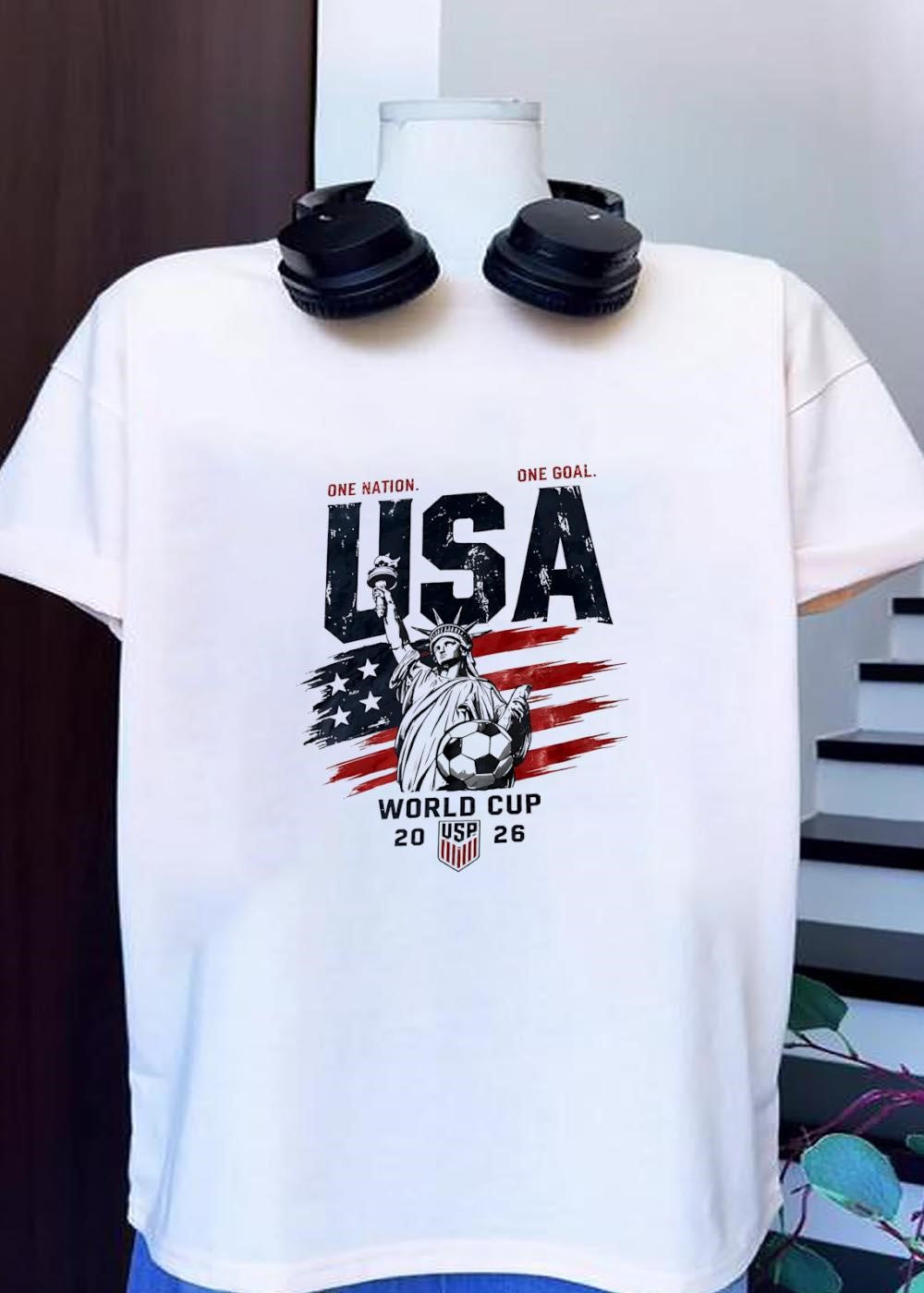 One Nation Goal Statue of Liberty Soccer USA World - Adult & Kids T-Shirts, Sweatshirts & Hoodies apparel design preview 1