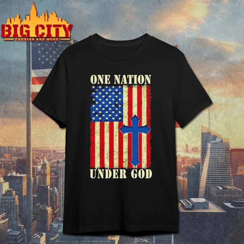 One Nation Under God 4th Of July Patriot Cross USA - Adult & Kids T-Shirts, Sweatshirts & Hoodies apparel design preview 1