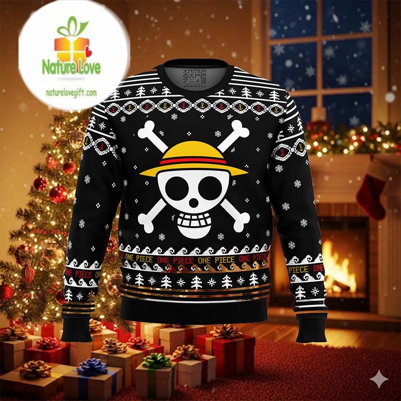 One Piece Straw Hat Pirates Christmas Ugly Christmas Sweater - Holiday Gift product image