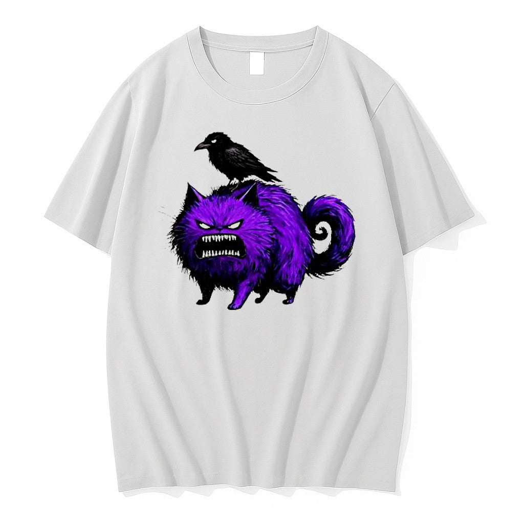 Original Angry Purple Fluffy Cat With Black Crow Jpg - Adult & Kids T-Shirts, Sweatshirts & Hoodies apparel design preview 1