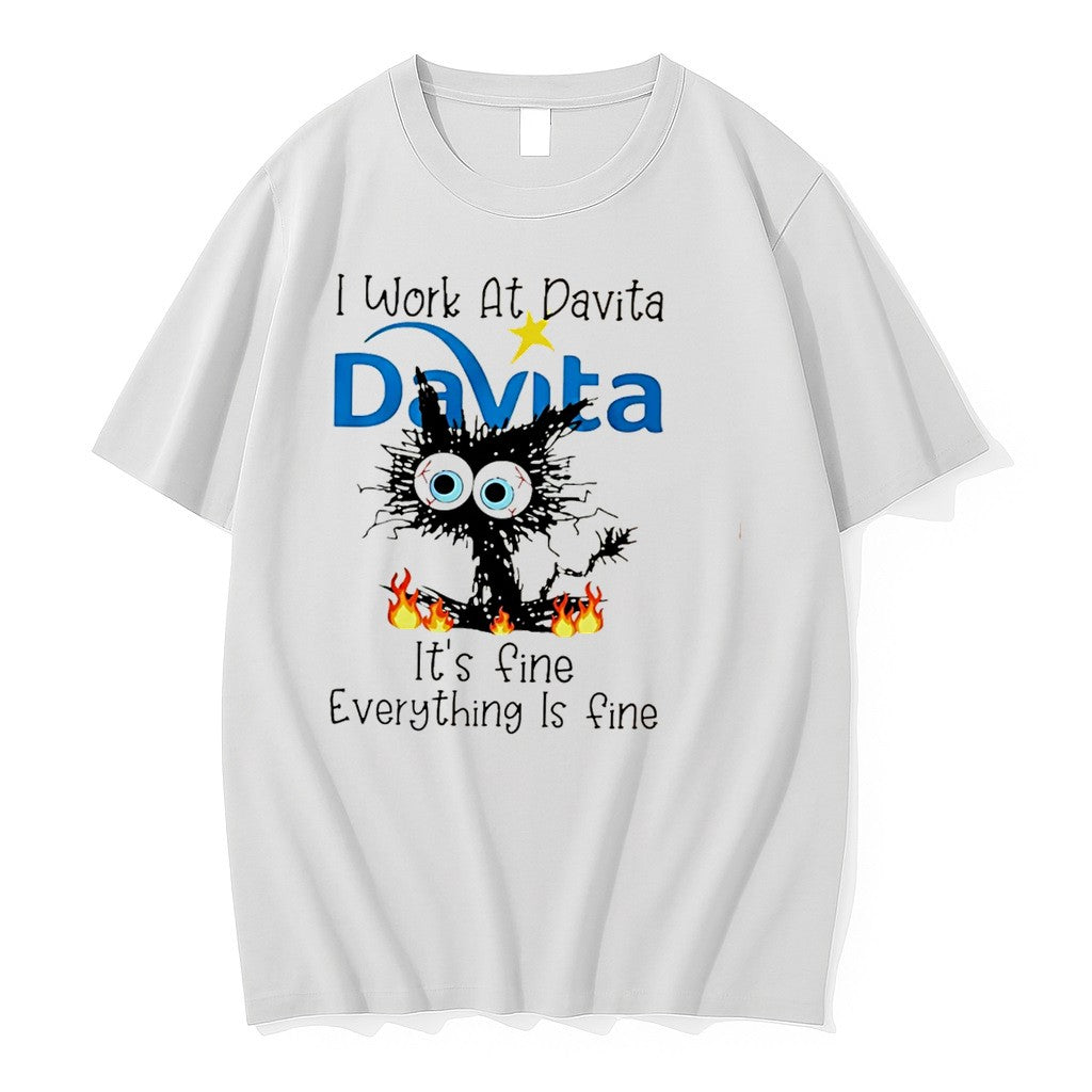 Original Black Cat I Work At Davita Its Fine - Adult & Kids T-Shirts, Sweatshirts & Hoodies apparel design preview 1