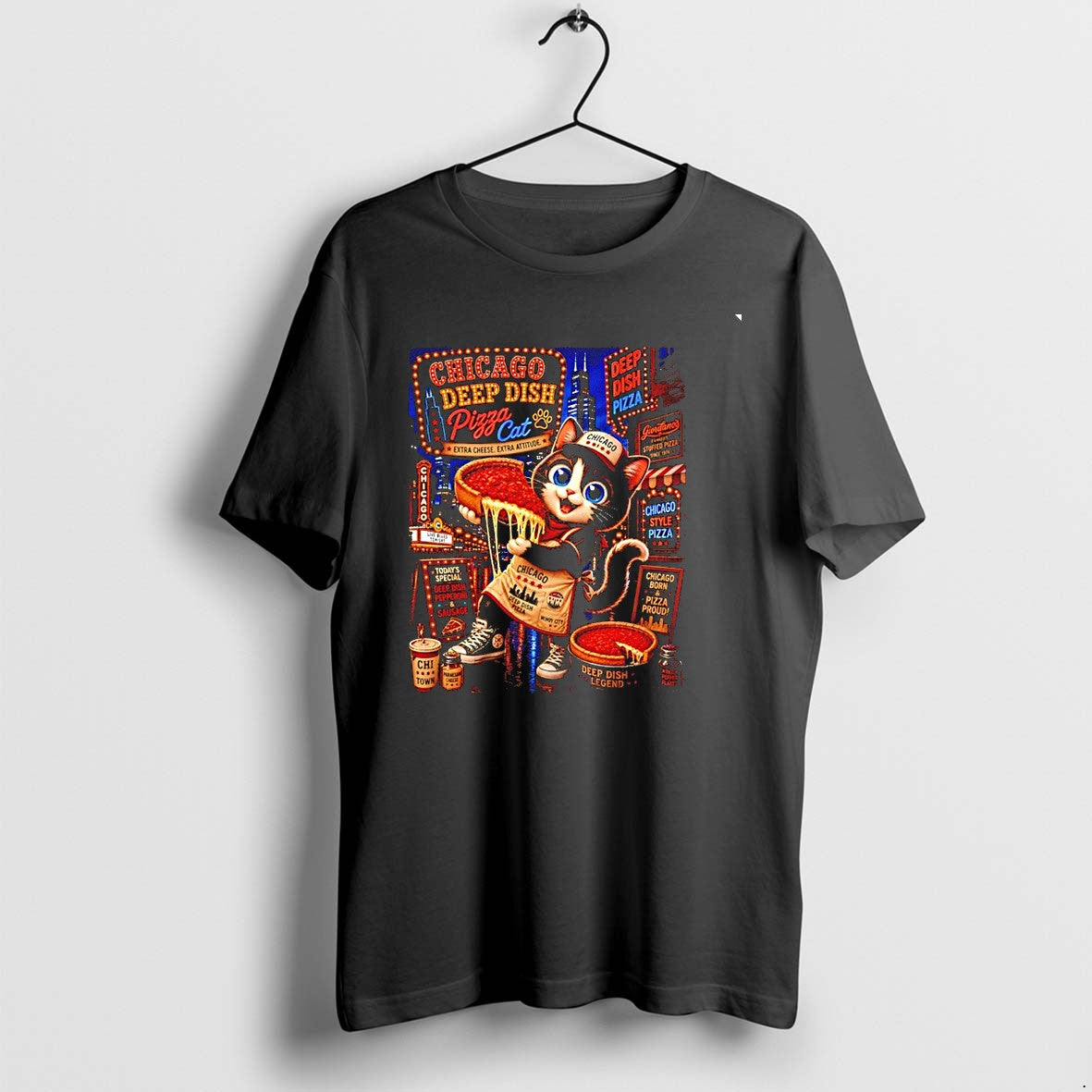 Original Chicago Deep Dish Pizza Cat Jpg - Adult & Kids T-Shirts, Sweatshirts & Hoodies apparel design preview 1