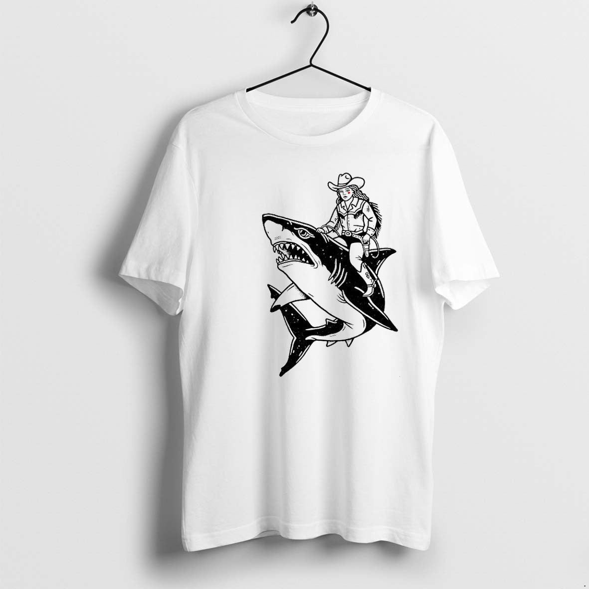 Original Cowgirl Riding Shark Sketch Jpg - Adult & Kids T-Shirts, Sweatshirts & Hoodies apparel design preview 1