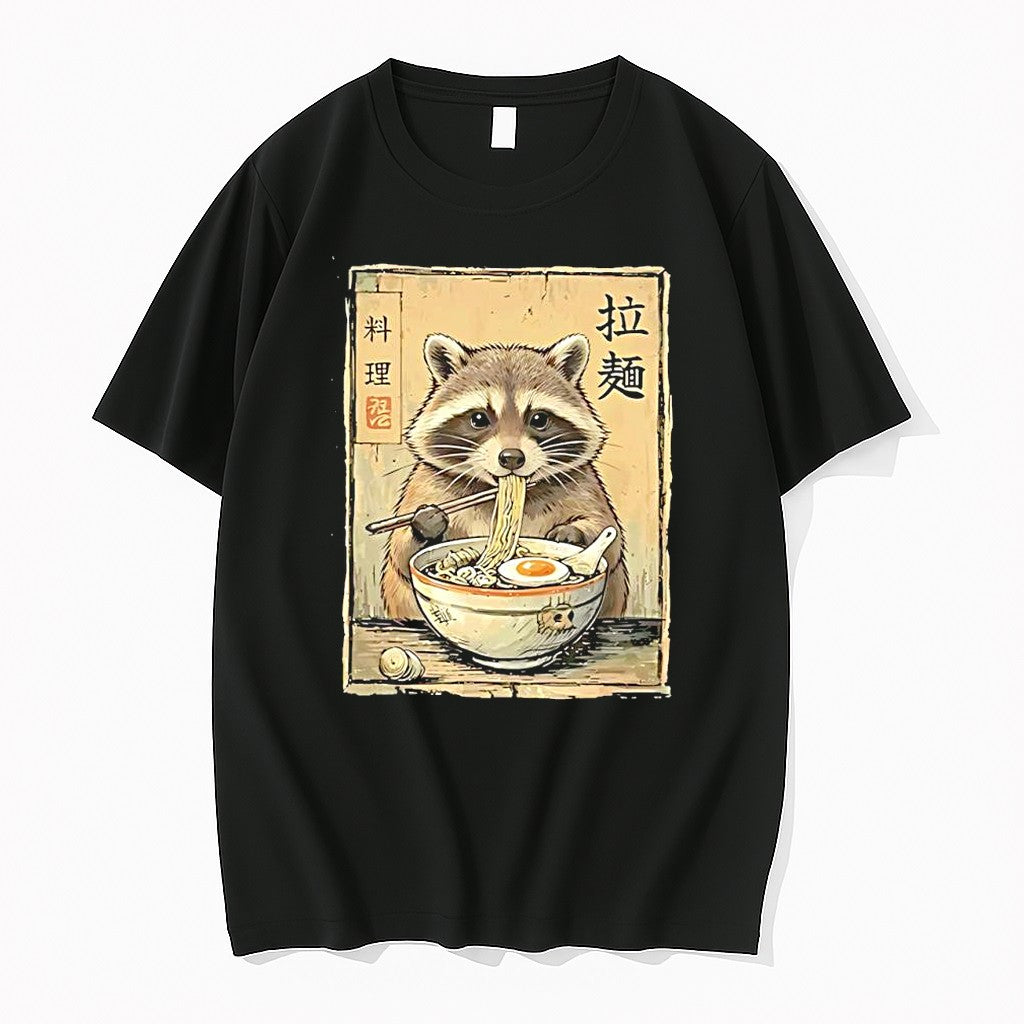Original Cute Raccoon Eating Ramen Japanese Cuisine - Adult & Kids T-Shirts, Sweatshirts & Hoodies apparel design preview 1