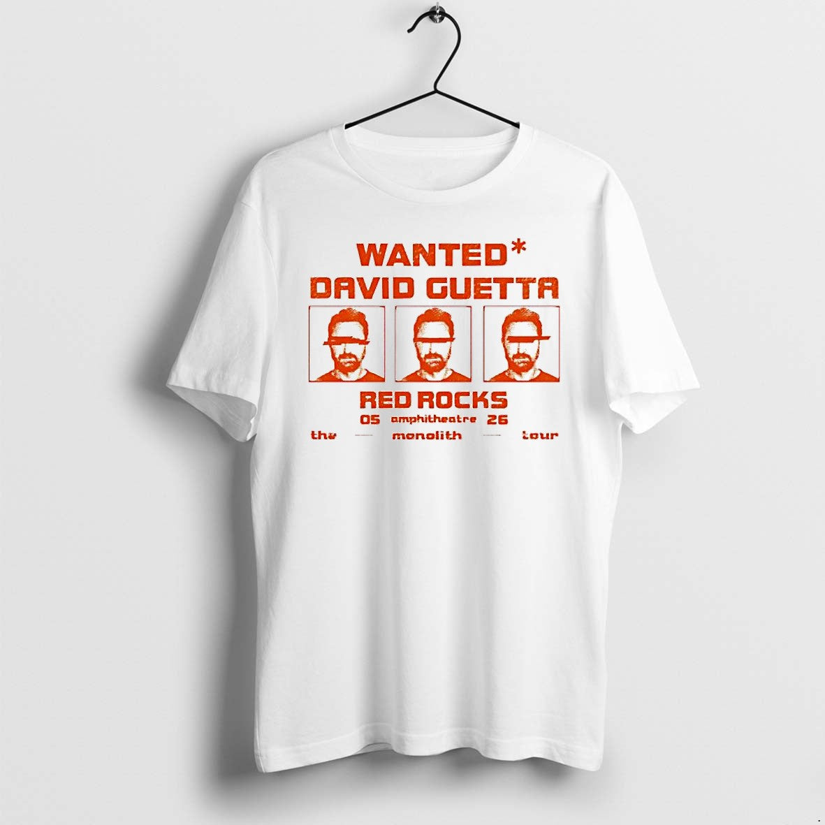 Original David Guetta Wanted Red Rocks Monolith Tour - Adult & Kids T-Shirts, Sweatshirts & Hoodies apparel design preview 1